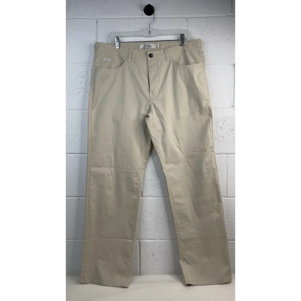 Tenore Pants Mens 36x31 Chino Straight Leg Pocket Front Flat Casual Pants Beige